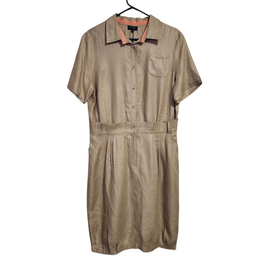 ESCADA SPORT 100% Linen Shirt Dress Safari Utility‎ Beige EU 42